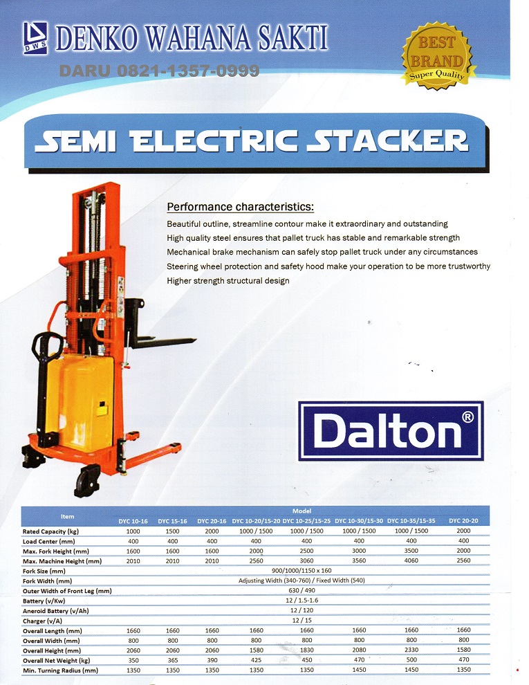 Distributor Hand lift Stacker Listrik Semi Electric seri DYC