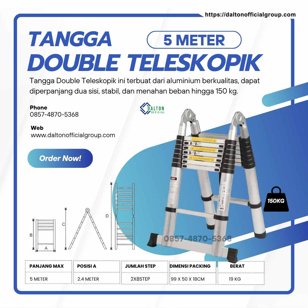 Jual Tangga Double Teleskopik 5 meter
